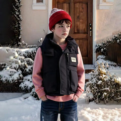 Boys Black Hooded Sleeveless Puffer Vest