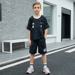 Boys Black Abstract Print T-Shirt With Shorts Co-ord Sets