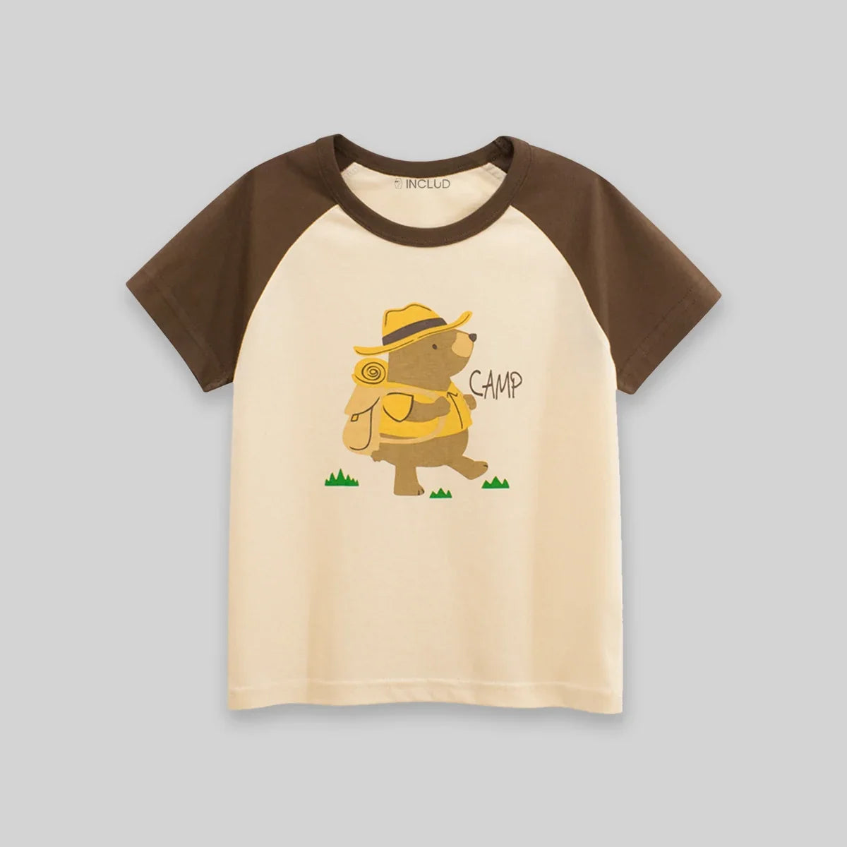 Boys Beige Bear Print Raglan Sleeve T-Shirt