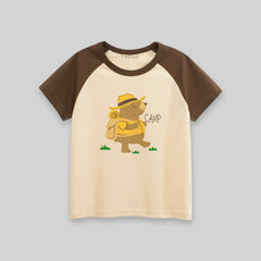 Boys Beige Bear Print Raglan Sleeve T-Shirt