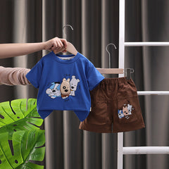 Boys Blue Cartoon Printed Short Sleeves T-shirt With Shorts Set