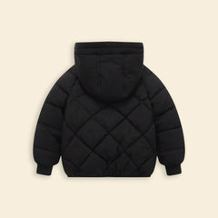 Boys Black Hooded Zip-up Puffer Jacket With Long Sleeves