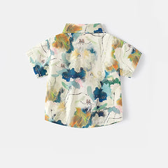Boys Apricot Abstract Printed Short Sleeves Shirt