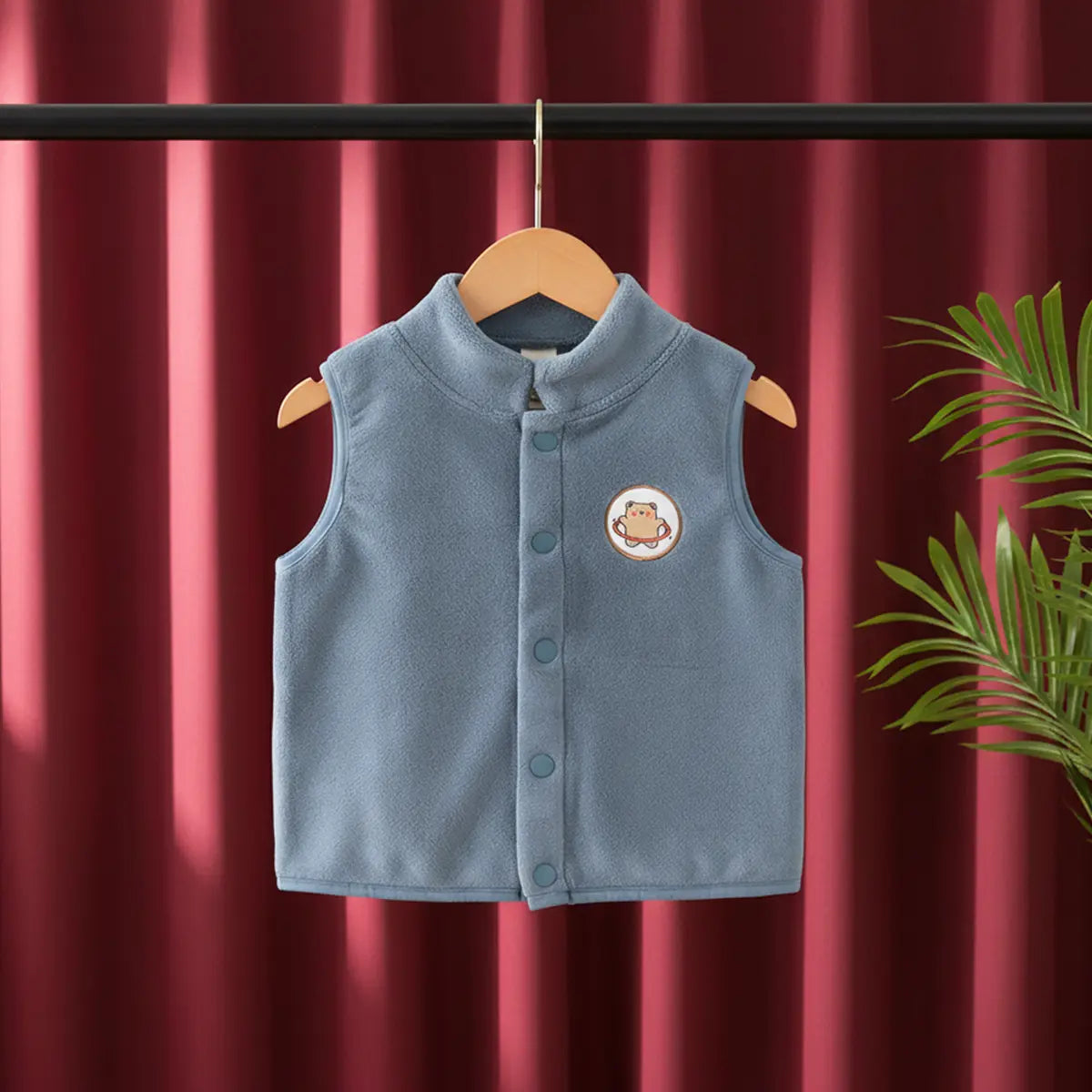 Boys Blue Fleece Vest With Bear Patch
