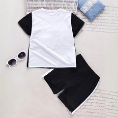 Boys Black Typography print Round Neck T-Shirt With Shorts Sets