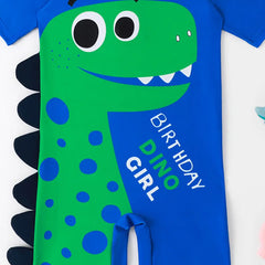 Boys Blue Dinosaur Themed Short Sleeves Swimwear Bodysuit