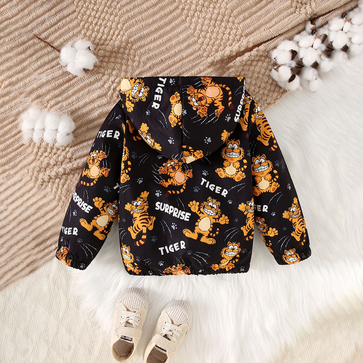 Boys Black Animal Print Hooded Jackets