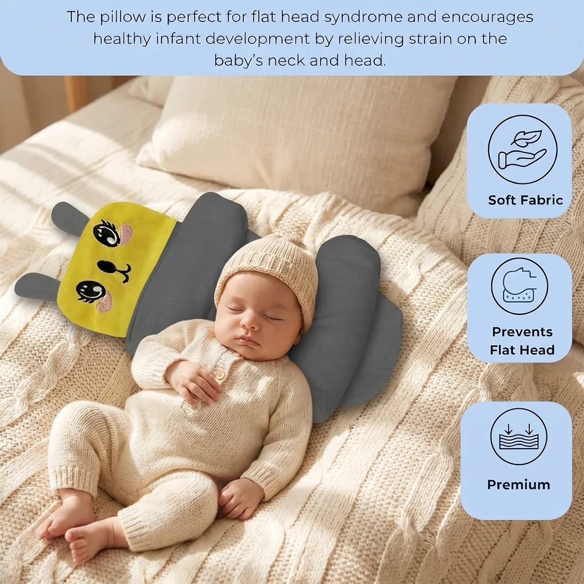 Baby Pillow with Head & Neck Support -Soft Cotton Infant Sleeping Pillow for Flat Head Protection