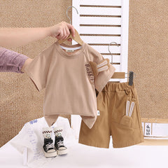 Boys Beige Rabbit Ear Appliqued T-Shirt With Shorts Set