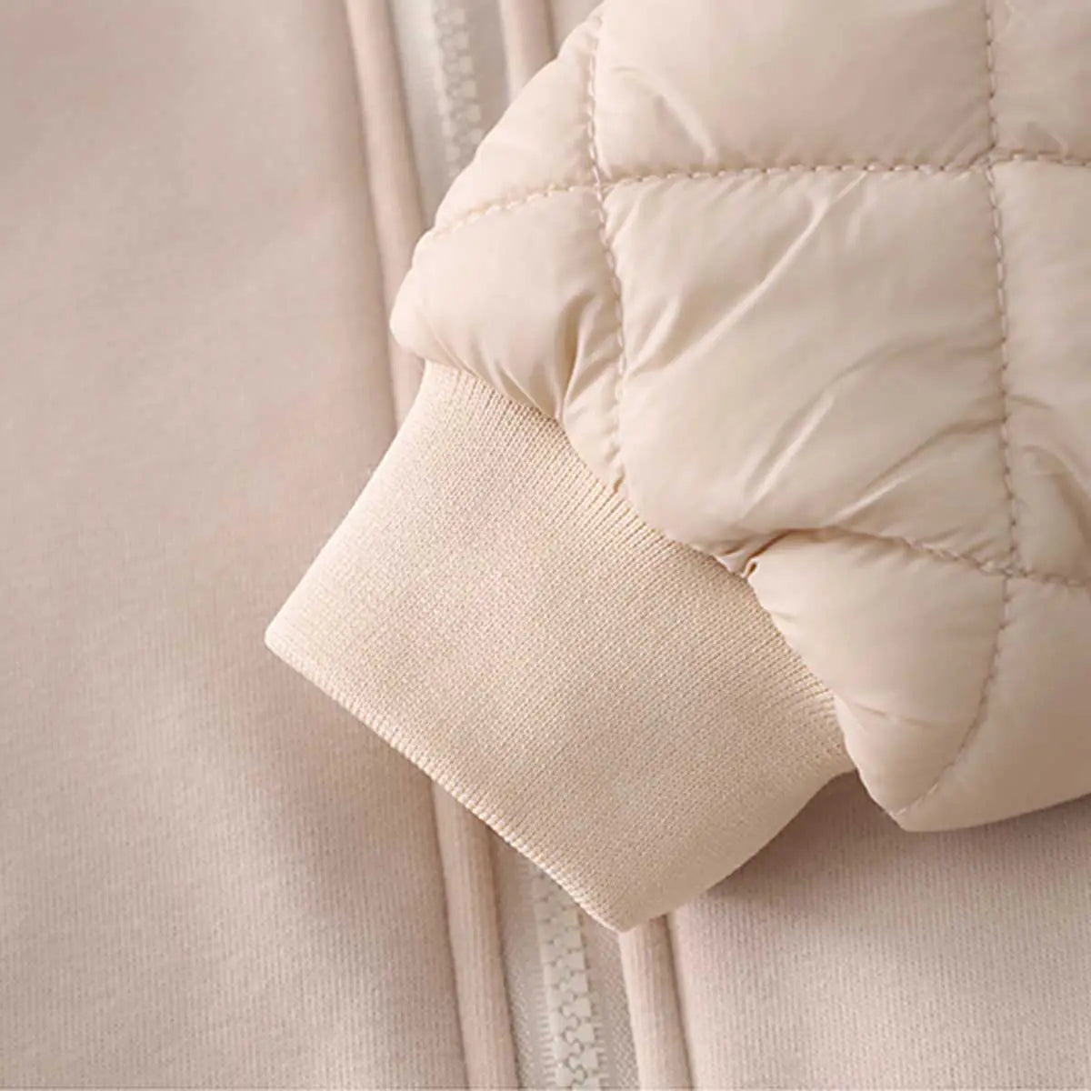 Boys Beige Long Sleeve Fleece Jacket With Quilted Vest & Jogger Sets