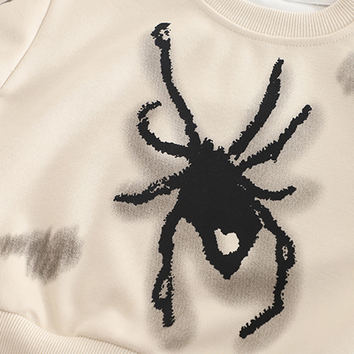 Boys Beige Spider Printed Winter Sweatshirt With Denim Pants Set