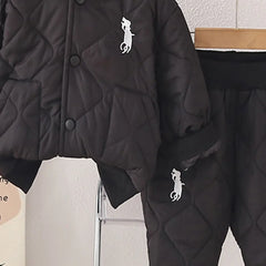 Boys Black Self-Design Jacket With Trouser Sets