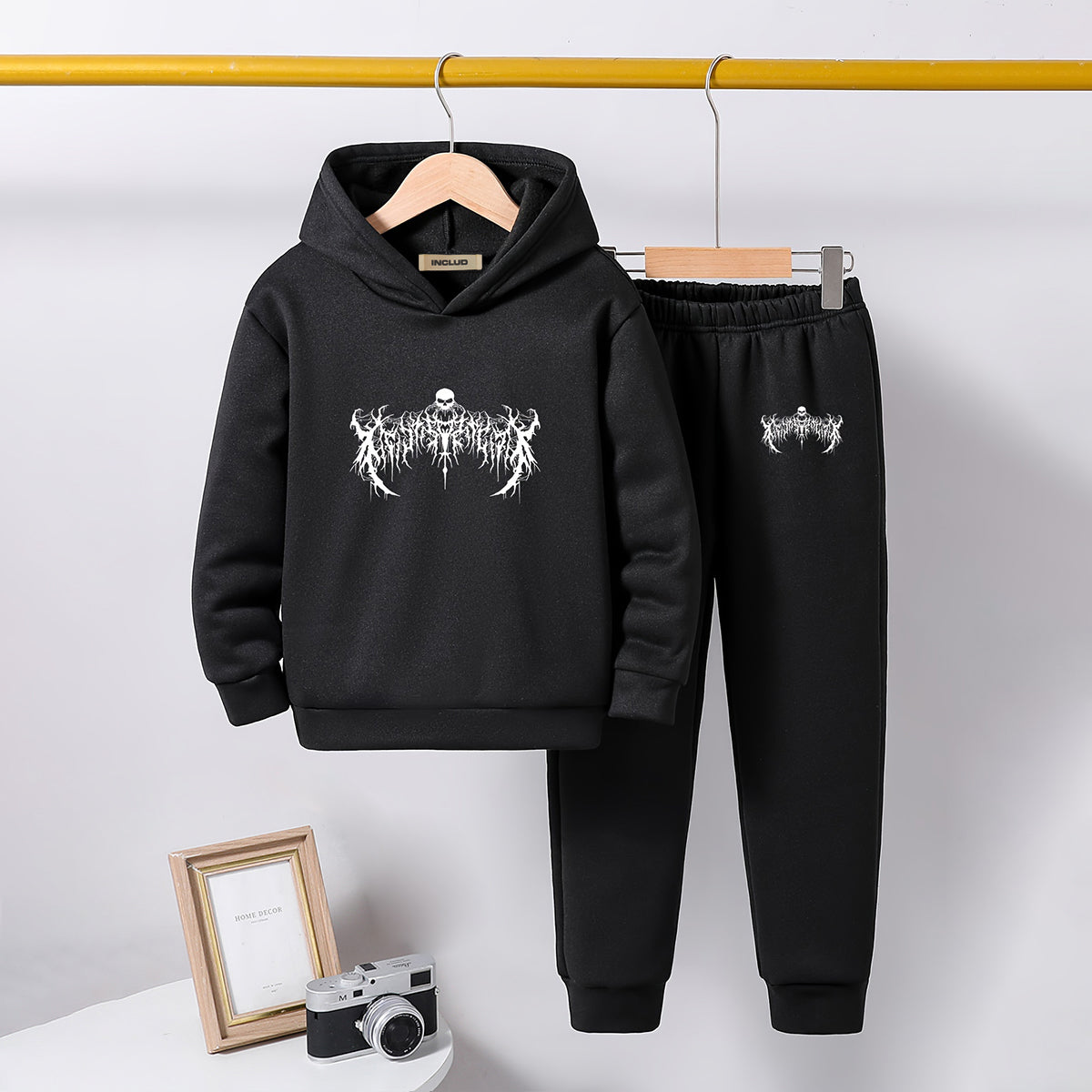 Boys Black Spooky Printed Hooded Sweatshirt with Joggers Set