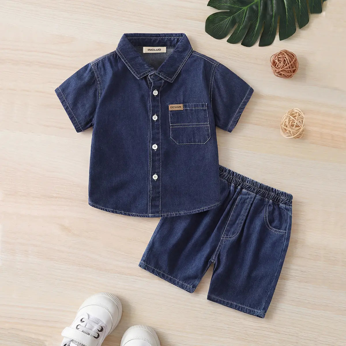 Boys Blue Denim Short Sleeves Shirt With Shorts Co-ord Sets