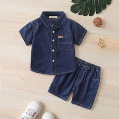 Boys Blue Denim Short Sleeves Shirt With Shorts Co-ord Sets