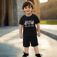 Boys Black Graphic T-Shirt With Elasticated Shorts Set