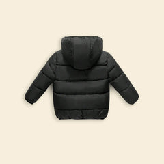 Boys Black Hooded Puffer Jacket With Sherpa Fleece Lining