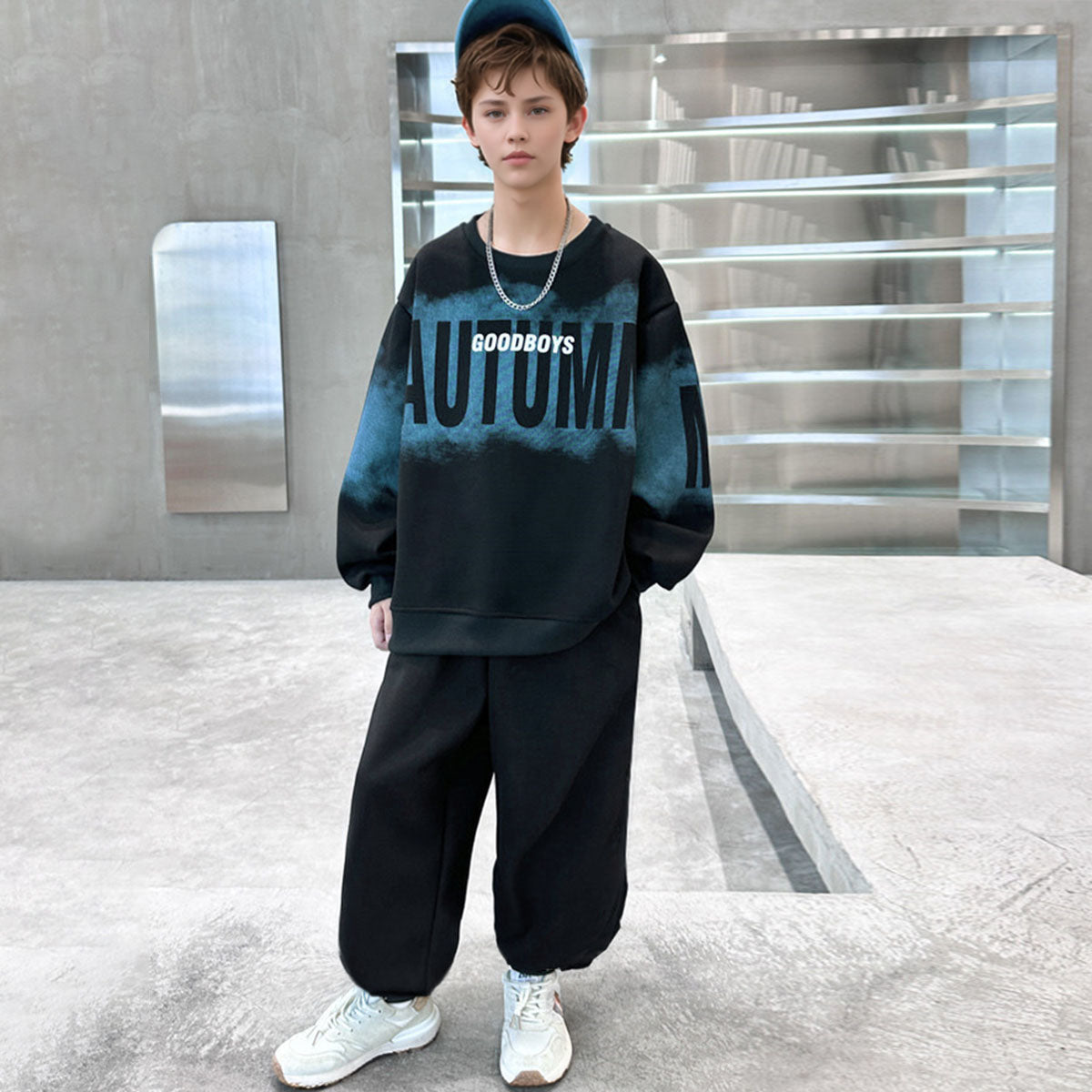 Boys Black Typographic Printed Sweatshirt With Jogger Winter Co-ord Sets