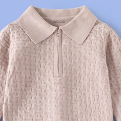 Boys Beige Long Sleeve Textured Polo Sweater