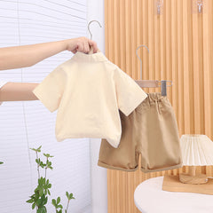 Boys Apricot Cat Applique Short Sleeves Shirt With Shorts Set