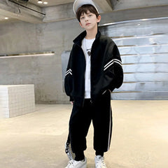 Boys Black Zip-up Jacket With Jogger Sets