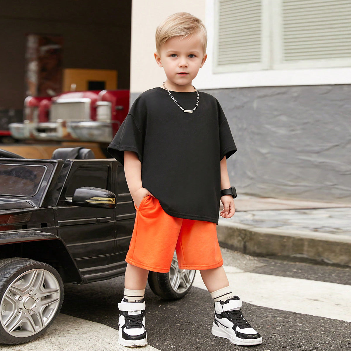 Boys Black Back Typographic Printed T-Shirt With Shorts Set