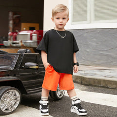 Boys Black Back Typographic Printed T-Shirt With Shorts Set