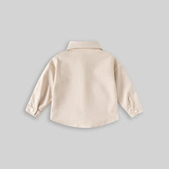 Boys Beige Textured Long Sleeve Shirt with Pocket