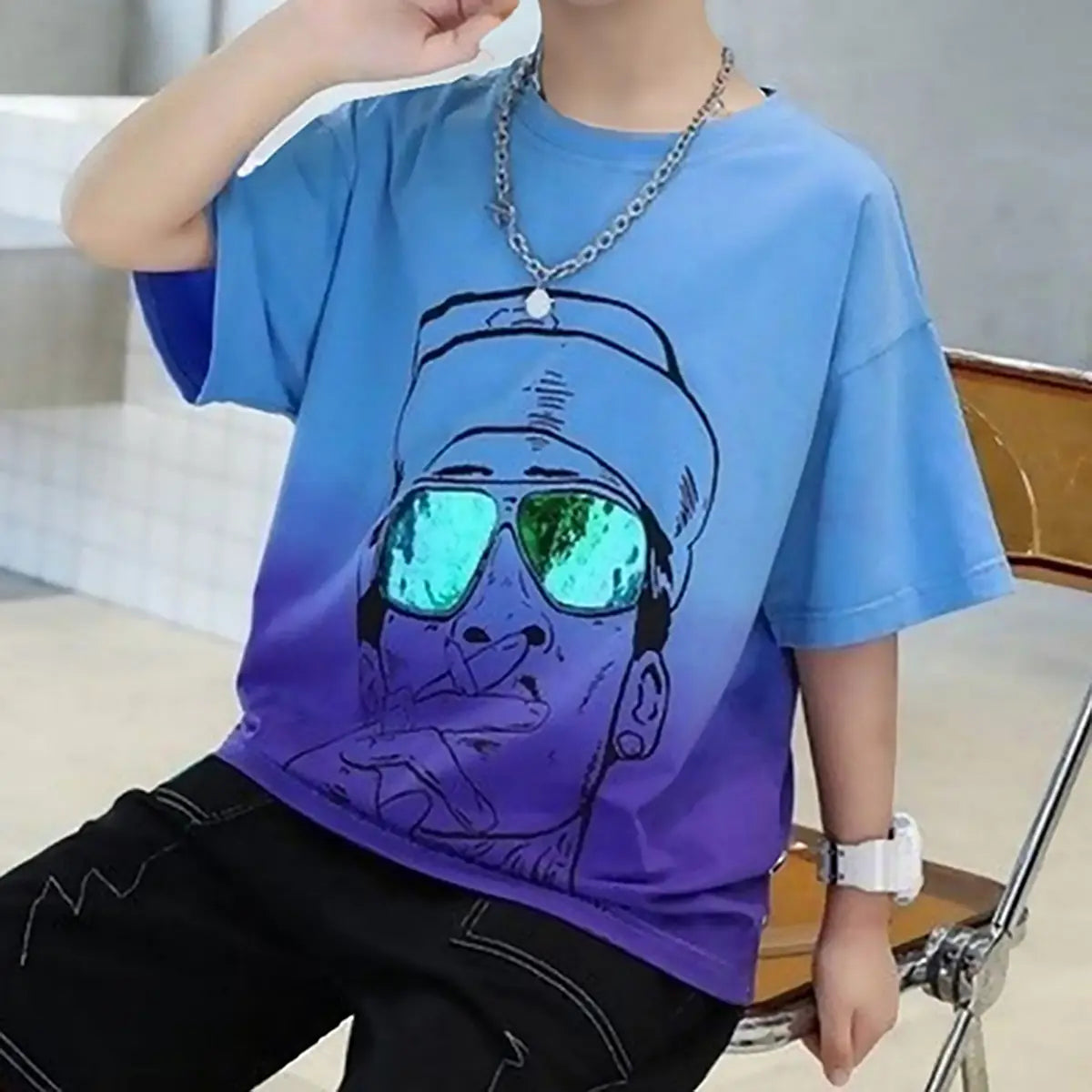 Boys Blue Graphics Short Sleeves T-Shirt With Shorts Set
