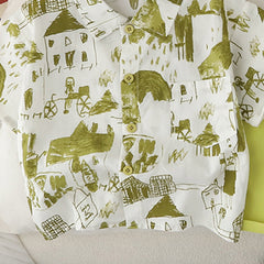Boys Abstract Printed Short Sleeves Shirt With Green Shorts Set