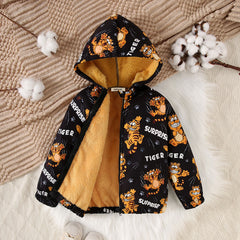 Boys Black Animal Print Hooded Jackets