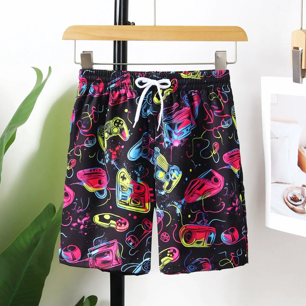 Boys Black Printed Shorts With Elasticated Waistband