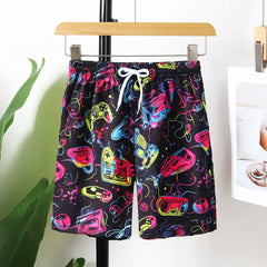 Boys Black Printed Shorts With Elasticated Waistband