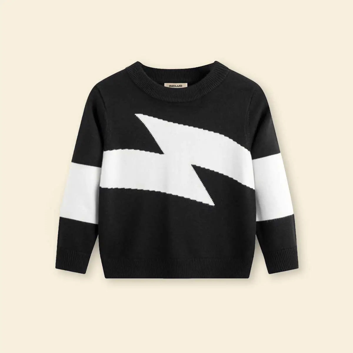 Boys Black Sweater With Self-Design Lightning Patterns