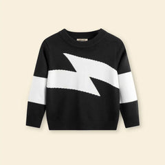 Boys Black Sweater With Self-Design Lightning Patterns