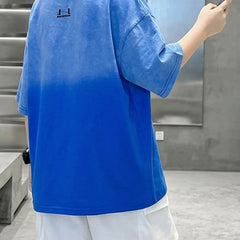 Boys Blue Ombre Drop Shoulder T-Shirt With Shorts Sets