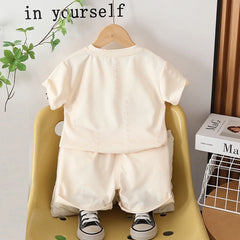 Boys Apricot Distressed Short Sleeves T-Shirt With Shorts Co-ord Sets