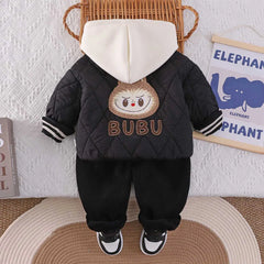 Boys Black Quilted Puffer Hooded Jacket With Jogger Sets