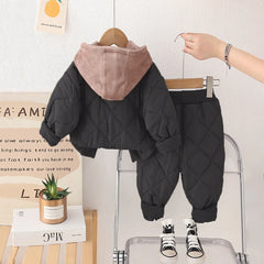 Boys Black Self-Design Jacket With Trouser Sets
