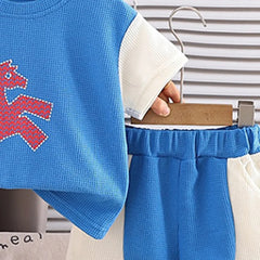 Boys Blue Horse Cartoon Print T-Shirt & Shorts Co-ord Sets