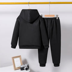 Boys Black Yoga Printed Hooded Sweatshirt with Joggers Set