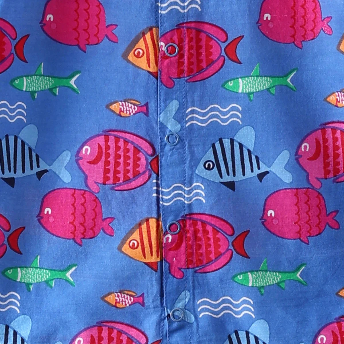 Boys Blue Fish Printed Short Sleeves Shirt With Printed Shorts Sets