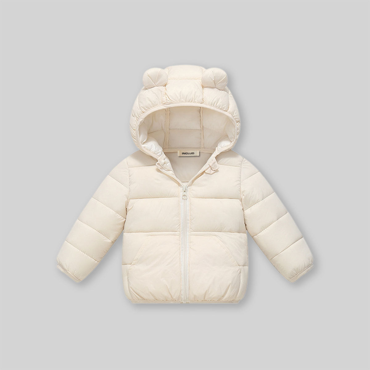Boys Apricot Solid Front Zipper Hooded Puffer Jacket