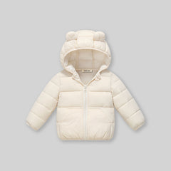 Boys Apricot Solid Front Zipper Hooded Puffer Jacket