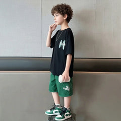Boys Black Graphic Print Short Sleeve T-Shirt With Elasticated Shorts Sets
