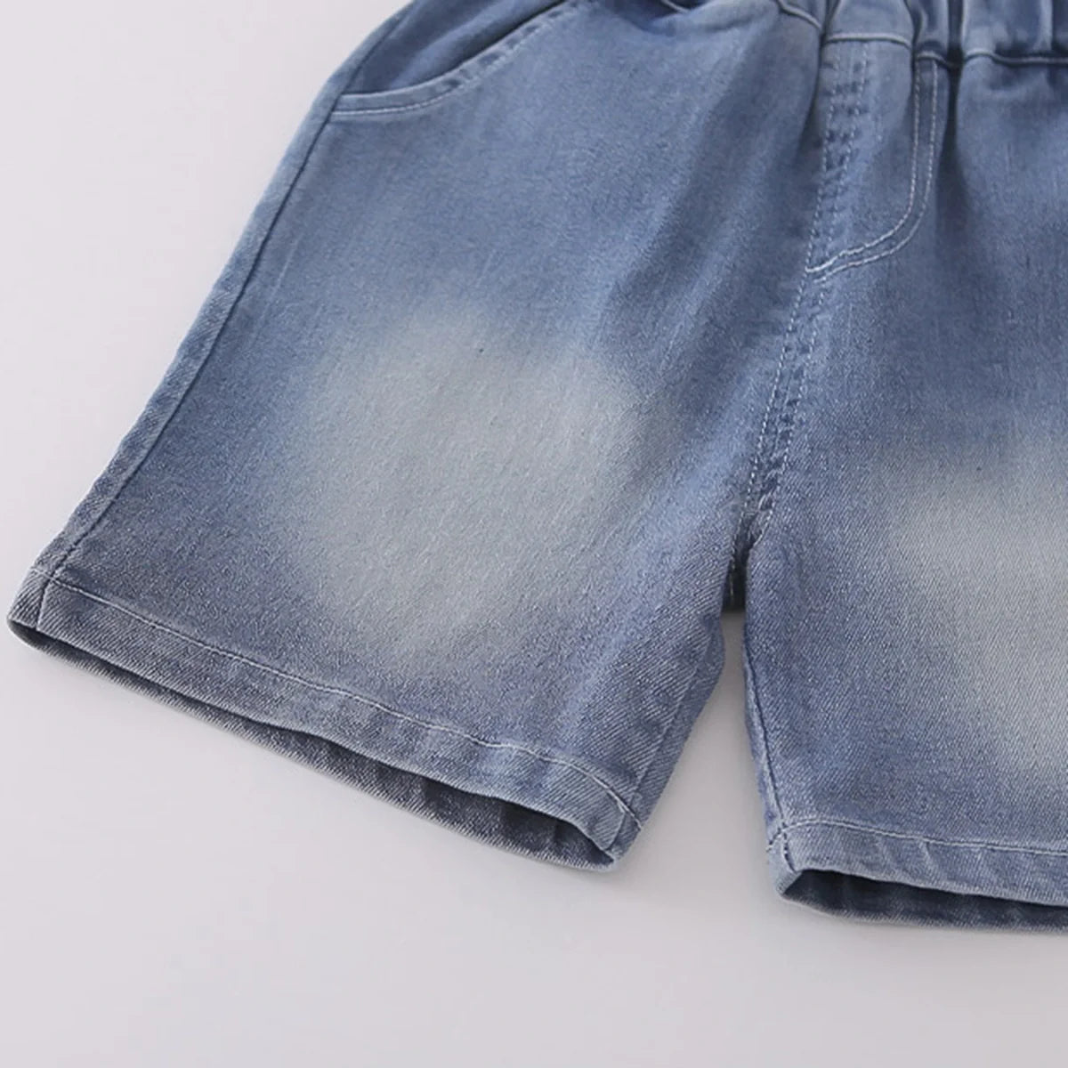Boys Blue Embroidered Short Sleeves Polo T-Shirt With Denim Shorts Set