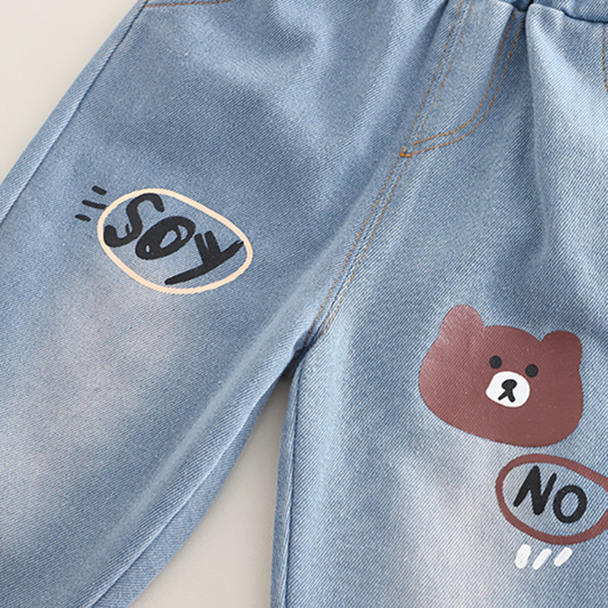 Boys Beige Spider Printed Winter Sweatshirt With Denim Pants Set