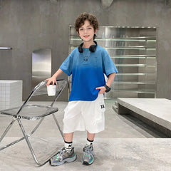 Boys Blue Ombre Print T-Shirt With Shorts Sets