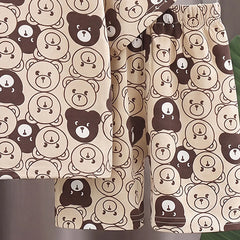 Boys Beige Short Sleeve Bear Print T-Shirt With Shorts Sets
