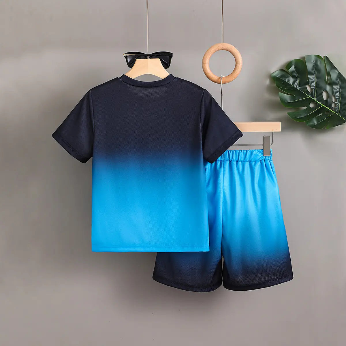 Boys Blue Ombre Printed Short Sleeves T-Shirt With Shorts Co-ord Sets